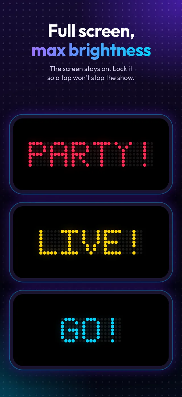 Full-screen LED banners reading Party, Live and Go