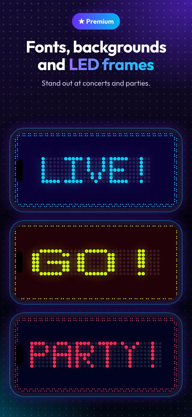 LED banners with Premium fonts, backgrounds and frames