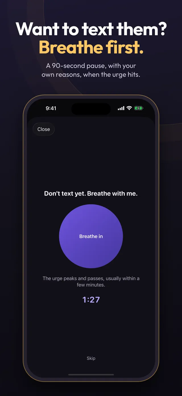 90-second breathing pause shown when the urge to text hits