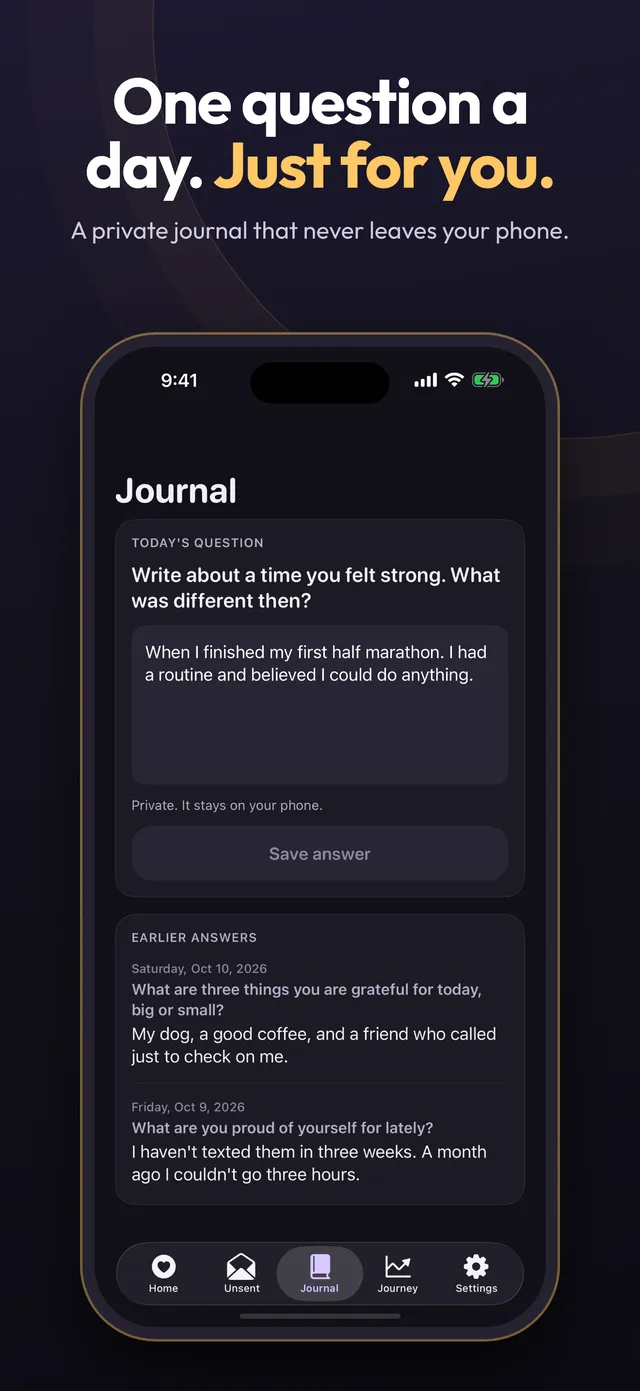 Daily journal with one question a day and earlier answers