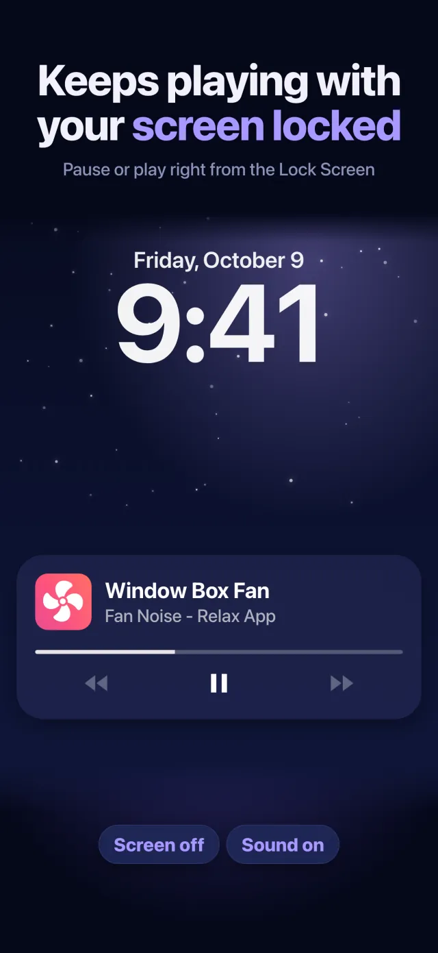 Keeps playing with your screen locked: Window Box Fan with play and pause on the iPhone Lock Screen