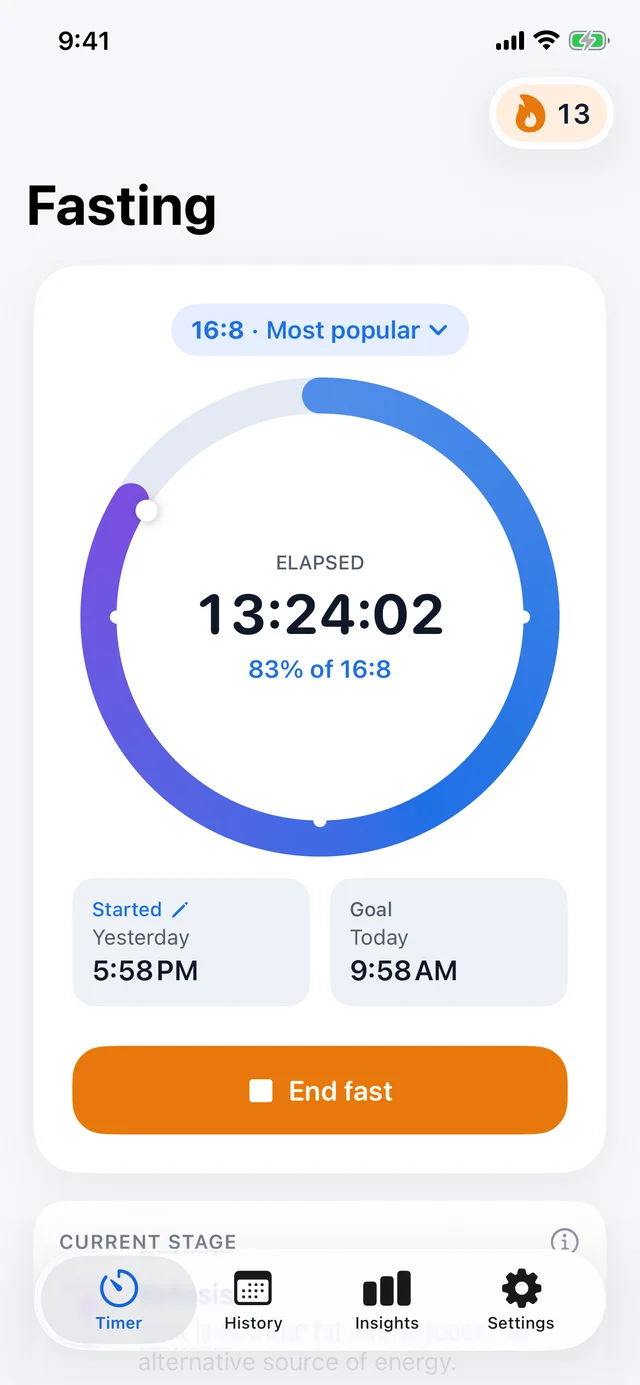 Running 16:8 fast at 13 hours with a progress ring