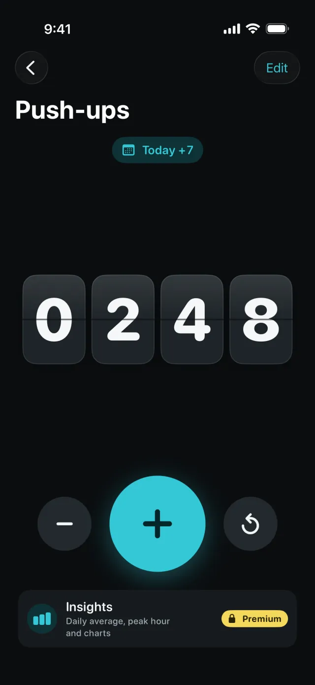 Push-ups counter at 248 in dark mode