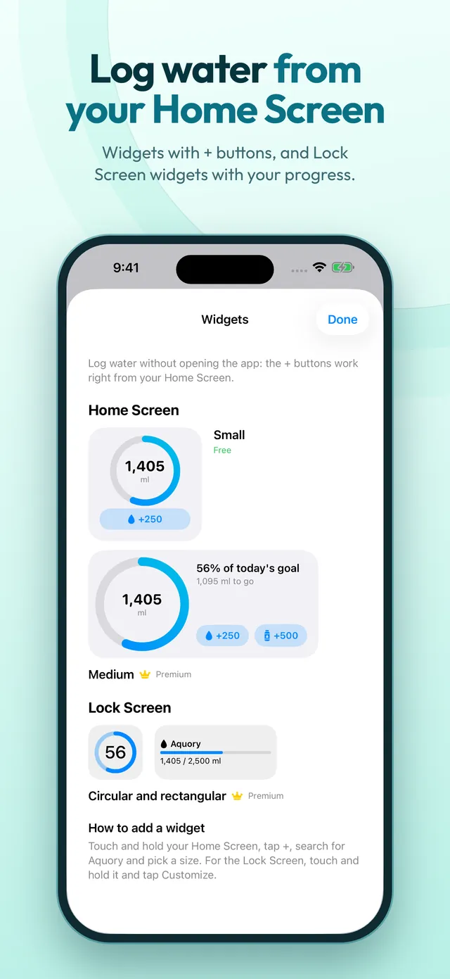 Home Screen and Lock Screen widgets with + buttons