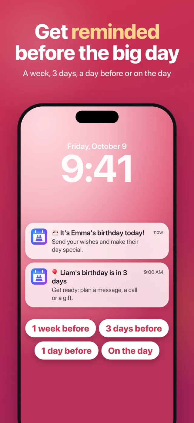 Birthday reminder notifications on the iPhone Lock Screen with reminder options
